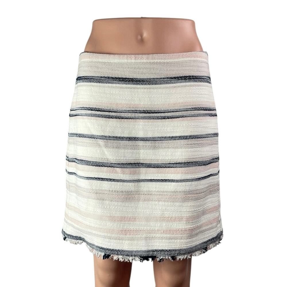 LOFT Ann Taylor Women's Multicolor Striped Tweed Raw Hem Pencil Mini Skirt Sz 6